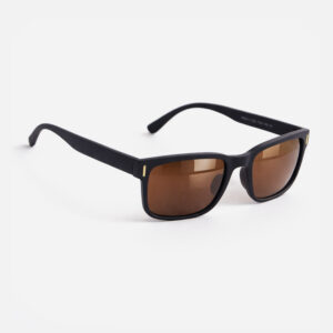 Matte dark brown square sunglasses with amber lenses