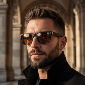 Matte dark brown square sunglasses.