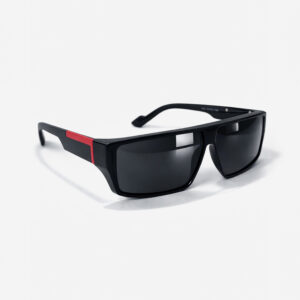 Glossy black rectangular sunglasses with dark lenses.