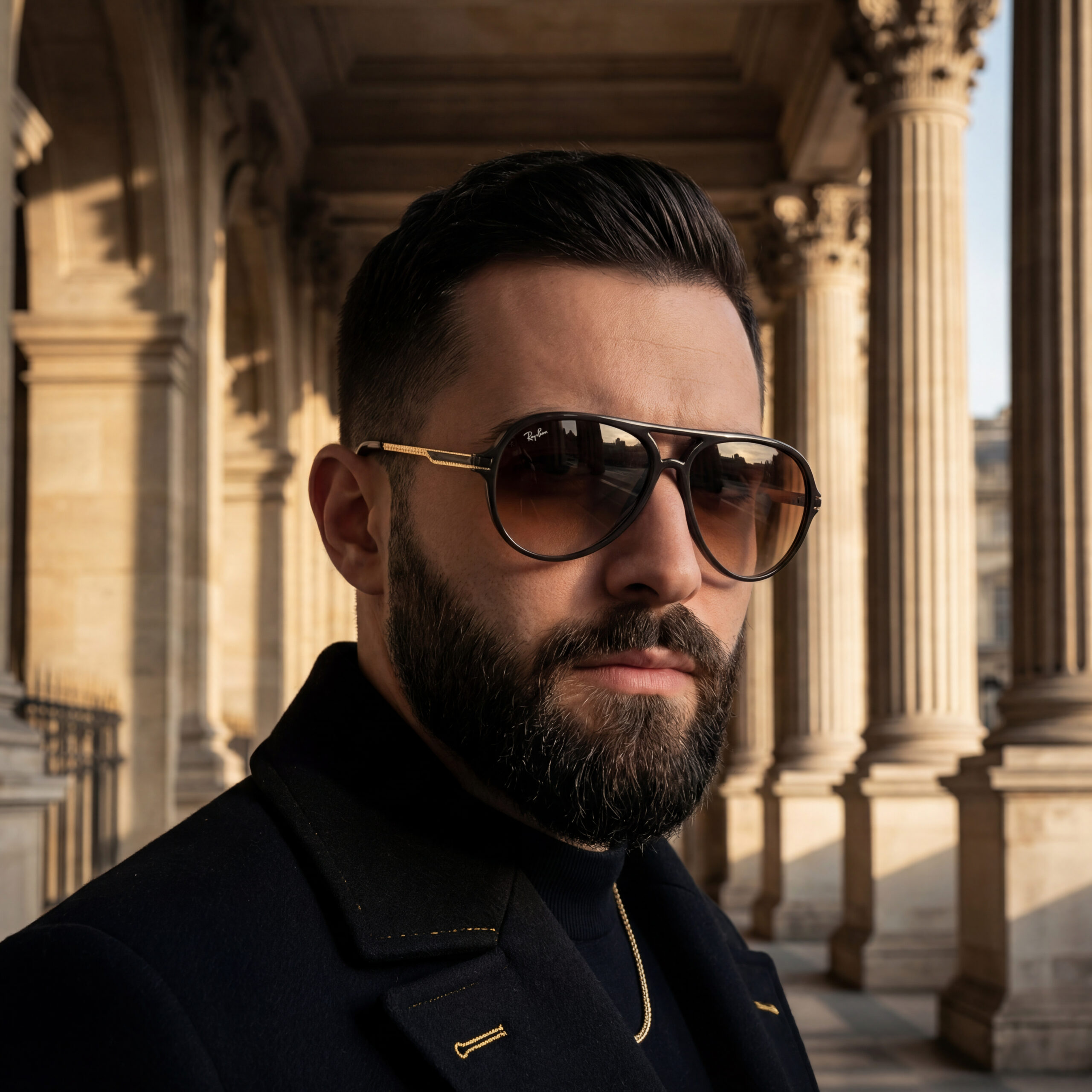 Wearing brown gradient aviator sunglasses