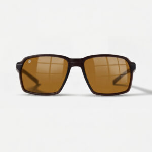 Dark brown square sunglasses with amber lenses and a silver DB monogram on the lens.