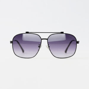 Matte black aviator sunglasses with a slim double bridge and violet gradient lenses.