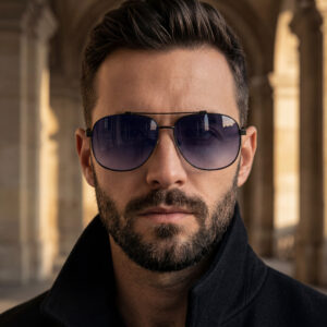 Matte black aviator sunglasses.