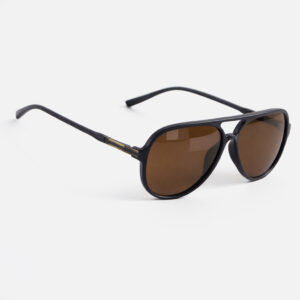 Matte grey aviator sunglasses with a bold double bridge and solid amber-brown lenses.