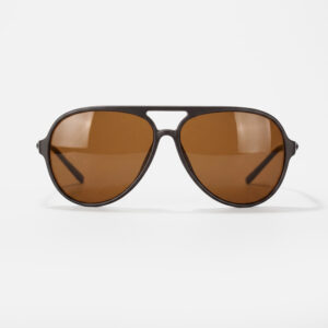 Matte grey aviator sunglasses with a bold double bridge and solid amber-brown lenses.