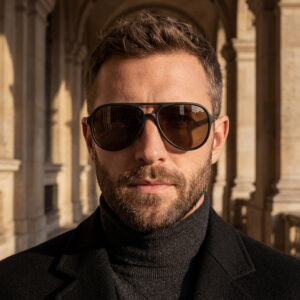 Matte grey aviator sunglasses with a bold double bridge.