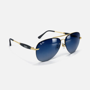 Unbranded rimless sunglasses with blue tinted aviator lenses