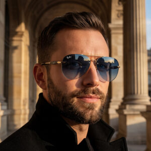 Gold-tone rimless aviator sunglasses for everyday outdoor wear