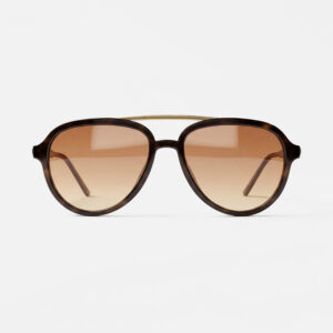 Tortoiseshell aviator sunglasses with brown gradient lenses and a slim gold top bar.