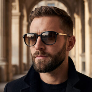 Tortoiseshell aviator sunglasses with brown gradient lenses.